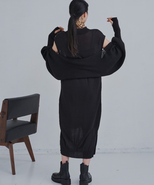 CLEARIMPRESSION （クリアインプレッション）の「【セットアップ対応】総針ニットワンピース（ワンピース・レディース・ブラック/キャメル・FREE）」の4枚目の写真