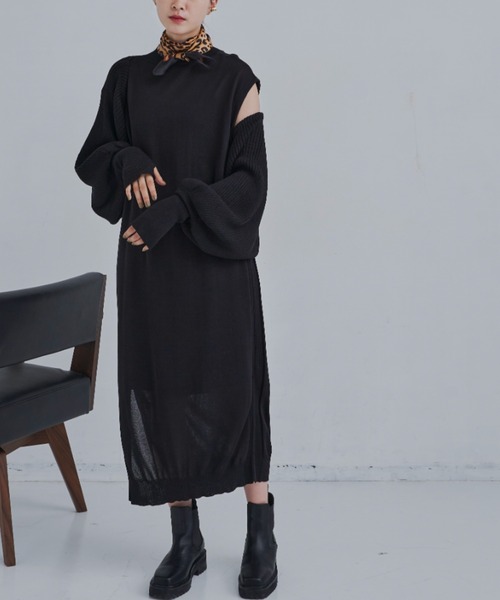 CLEARIMPRESSION （クリアインプレッション）の「【セットアップ対応】総針ニットワンピース（ワンピース・レディース・ブラック/キャメル・FREE）」の14枚目の写真