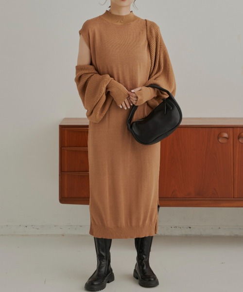 CLEARIMPRESSION （クリアインプレッション）の「【セットアップ対応】総針ニットワンピース（ワンピース・レディース・ブラック/キャメル・FREE）」の16枚目の写真