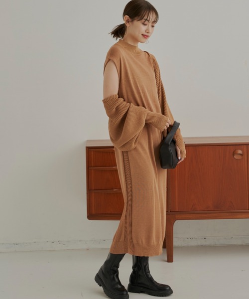 CLEARIMPRESSION （クリアインプレッション）の「【セットアップ対応】総針ニットワンピース（ワンピース・レディース・ブラック/キャメル・FREE）」の20枚目の写真