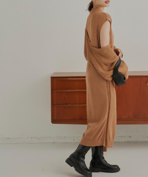 CLEARIMPRESSION （クリアインプレッション）の「【セットアップ対応】総針ニットワンピース（ワンピース・レディース・ブラック/キャメル・FREE）」の19枚目の写真