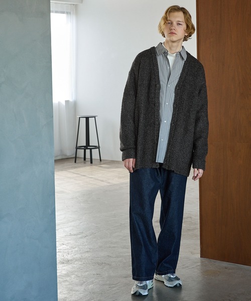 メランジウール混モヘアライク ロールアップ ルーズオーバーニット
