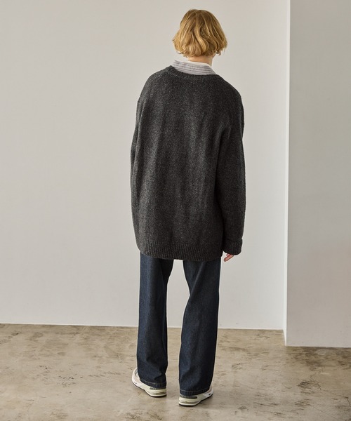 メランジウール混モヘアライク ロールアップ ルーズオーバーニット