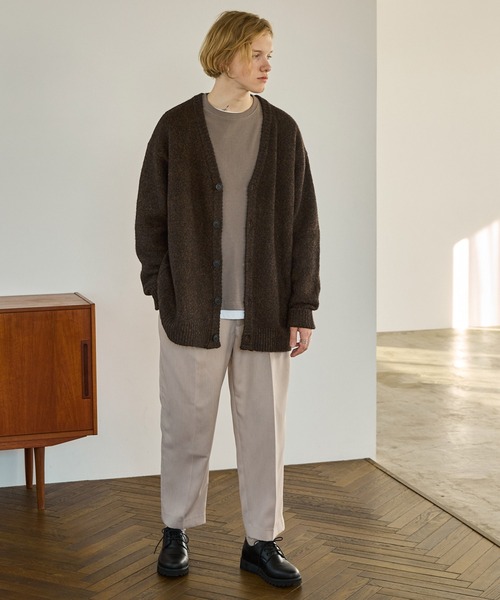 メランジウール混モヘアライク ロールアップ ルーズオーバーニット