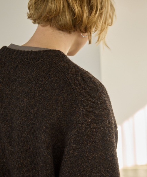 メランジウール混モヘアライク ロールアップ ルーズオーバーニット