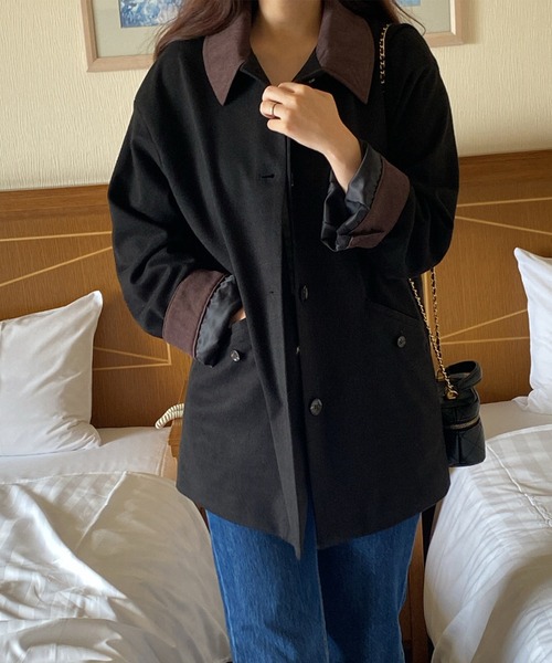 LAUIR（ラウアー）の「異素材カラージャケット（その他アウター・レディース・ブラック/ダークブラウン/ダークベージュ・MEDIUM/LARGE）」の2枚目の写真