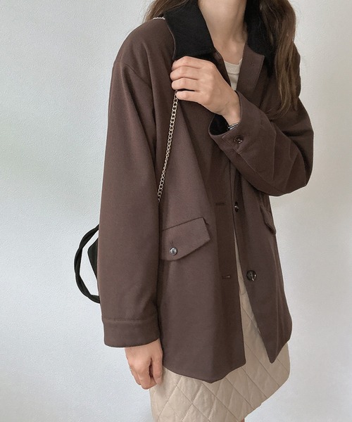 LAUIR（ラウアー）の「異素材カラージャケット（その他アウター・レディース・ブラック/ダークブラウン/ダークベージュ・MEDIUM/LARGE）」の5枚目の写真