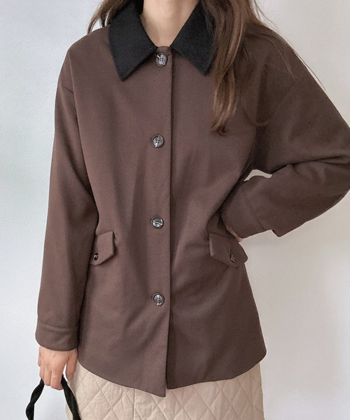 LAUIR（ラウアー）の「異素材カラージャケット（その他アウター・レディース・ブラック/ダークブラウン/ダークベージュ・MEDIUM/LARGE）」の6枚目の写真