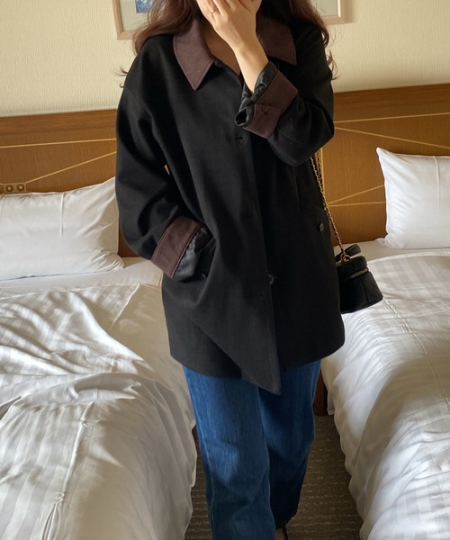 LAUIR（ラウアー）の「異素材カラージャケット（その他アウター・レディース・ブラック/ダークブラウン/ダークベージュ・MEDIUM/LARGE）」の7枚目の写真