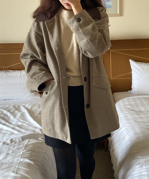 LAUIR（ラウアー）の「異素材カラージャケット（その他アウター・レディース・ブラック/ダークブラウン/ダークベージュ・MEDIUM/LARGE）」の9枚目の写真