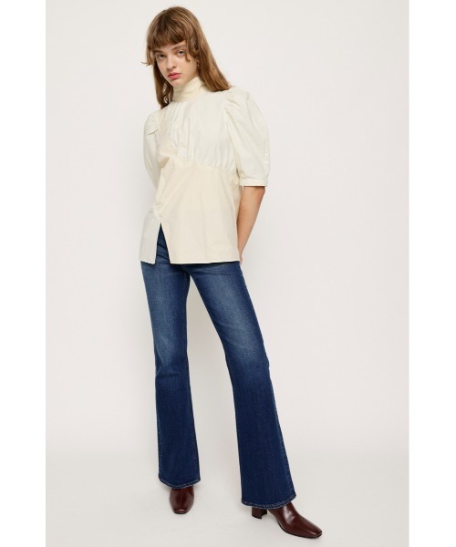 SLY(スライ)の「ASYMMETRY GATHER TIE TOPS アシンメトリー ギャザータイ トップス(シャツ/ブラウス・レディース・ホワイト/ダークグリーン・FREE)」の4枚目の写真