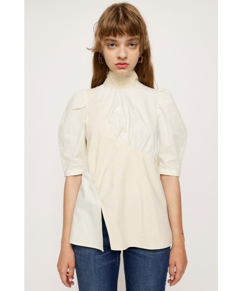 SLY(スライ)の「ASYMMETRY GATHER TIE TOPS アシンメトリー ギャザータイ トップス(シャツ/ブラウス・レディース・ホワイト/ダークグリーン・FREE)」の5枚目の写真