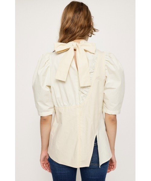 SLY(スライ)の「ASYMMETRY GATHER TIE TOPS アシンメトリー ギャザータイ トップス(シャツ/ブラウス・レディース・ホワイト/ダークグリーン・FREE)」の7枚目の写真