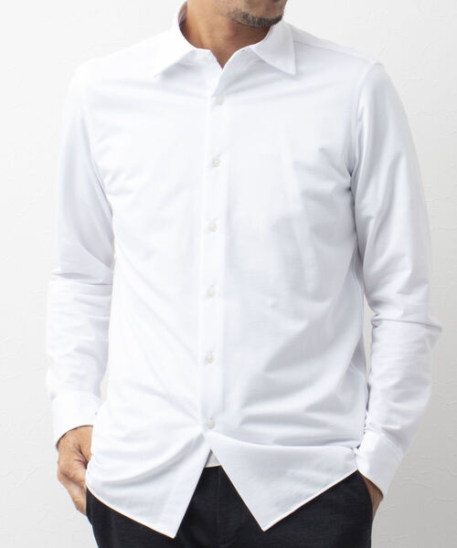 Stutostein Nolley's(シュテットシュタインノーリーズ)の「セミワイドニットストレッチシャツ(シャツ/ブラウス・メンズ・ホワイト/ブルー/ライトブルー・L/XL/S/M)」の2枚目の写真