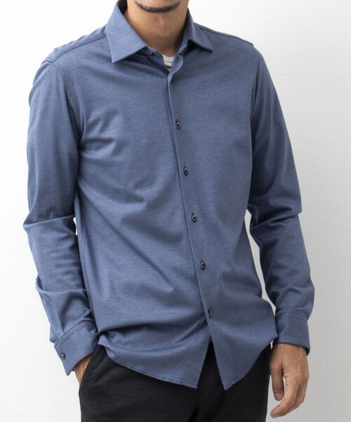 Stutostein Nolley's(シュテットシュタインノーリーズ)の「セミワイドニットストレッチシャツ(シャツ/ブラウス・メンズ・ホワイト/ブルー/ライトブルー・L/XL/S/M)」の3枚目の写真