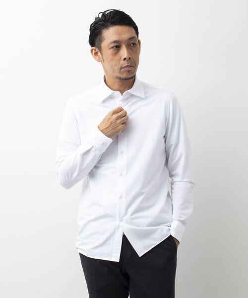 Stutostein Nolley's(シュテットシュタインノーリーズ)の「セミワイドニットストレッチシャツ(シャツ/ブラウス・メンズ・ホワイト/ブルー/ライトブルー・L/XL/S/M)」の4枚目の写真