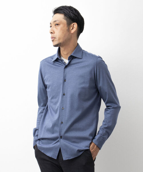 Stutostein Nolley's(シュテットシュタインノーリーズ)の「セミワイドニットストレッチシャツ(シャツ/ブラウス・メンズ・ホワイト/ブルー/ライトブルー・L/XL/S/M)」の8枚目の写真