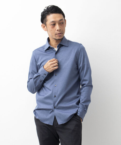 Stutostein Nolley's(シュテットシュタインノーリーズ)の「セミワイドニットストレッチシャツ(シャツ/ブラウス・メンズ・ホワイト/ブルー/ライトブルー・L/XL/S/M)」の9枚目の写真