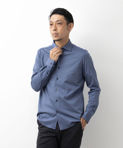 Stutostein Nolley's(シュテットシュタインノーリーズ)の「セミワイドニットストレッチシャツ(シャツ/ブラウス・メンズ・ホワイト/ブルー/ライトブルー・L/XL/S/M)」の10枚目の写真