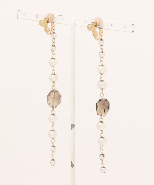 【studio wave】蒔絵貝パールとスモーキークォーツのロングイヤリング（イヤリング）｜tone（トーン） pattayablatt.com