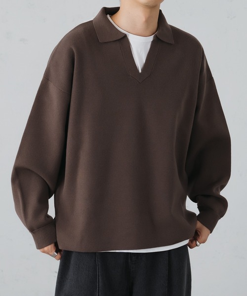 epnok(エプノック)の「スキッパールーズニット(ニット/セーター・メンズ・アイボリー/チャコールグレー/モカ・SMALL/MEDIUM/LARGE)」の2枚目の写真