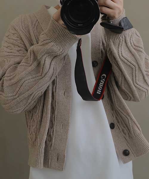 ASCLO（エジュクロ）の「ASCLO [ASCLO MADE]Fisherman Air Wool Crop Cardigan（カーディガン/ボレロ・メンズ・ブラウン/ベージュ・FREE）」の22枚目の写真