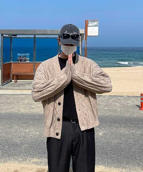 ASCLO（エジュクロ）の「ASCLO [ASCLO MADE]Fisherman Air Wool Crop Cardigan（カーディガン/ボレロ・メンズ・ブラウン/ベージュ・FREE）」の3枚目の写真