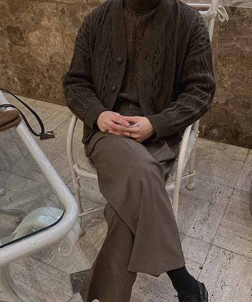 ASCLO（エジュクロ）の「ASCLO [ASCLO MADE]Fisherman Air Wool Crop Cardigan（カーディガン/ボレロ・メンズ・ブラウン/ベージュ・FREE）」の8枚目の写真
