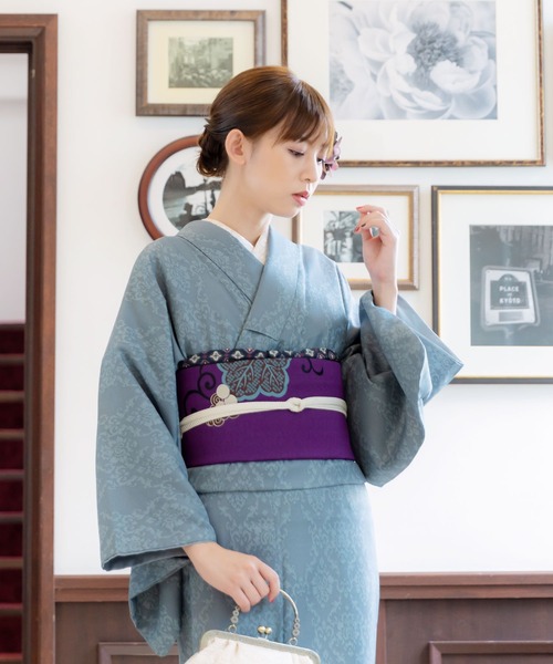 レディース 洗える着物2点セット 袷着物+京袋帯 M/L サイズ
