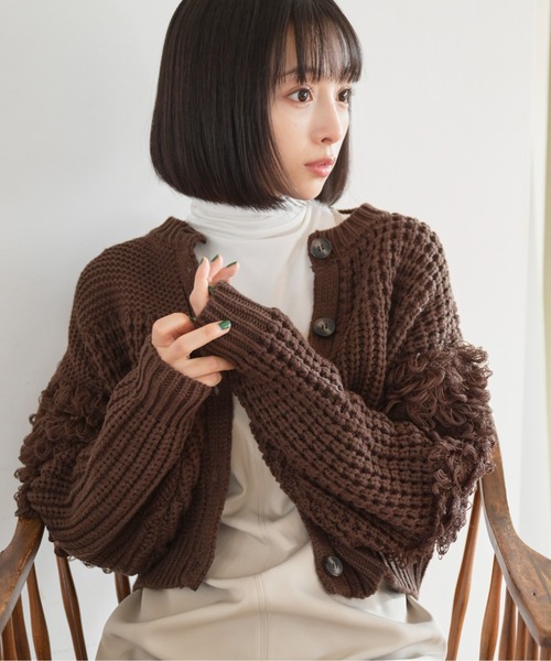 FREE'S MART（フリーズマート）の「◆編地ミックスショート丈ニットカーディガン（カーディガン/ボレロ・レディース・ホワイト/ブラウン/ベージュ・FREE）」の11枚目の写真