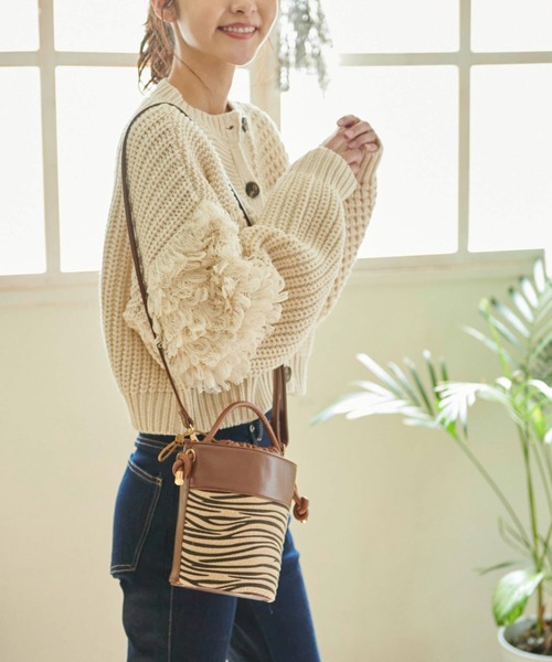 FREE'S MART（フリーズマート）の「◆編地ミックスショート丈ニットカーディガン（カーディガン/ボレロ・レディース・ホワイト/ブラウン/ベージュ・FREE）」の8枚目の写真