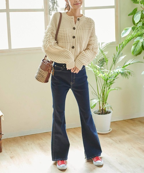 FREE'S MART（フリーズマート）の「◆編地ミックスショート丈ニットカーディガン（カーディガン/ボレロ・レディース・ホワイト/ブラウン/ベージュ・FREE）」の20枚目の写真