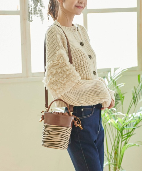 FREE'S MART（フリーズマート）の「◆編地ミックスショート丈ニットカーディガン（カーディガン/ボレロ・レディース・ホワイト/ブラウン/ベージュ・FREE）」の12枚目の写真