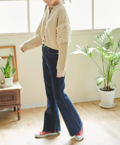 FREE'S MART（フリーズマート）の「◆編地ミックスショート丈ニットカーディガン（カーディガン/ボレロ・レディース・ホワイト/ブラウン/ベージュ・FREE）」の5枚目の写真