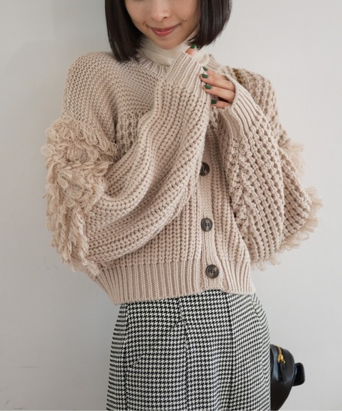 FREE'S MART（フリーズマート）の「◆編地ミックスショート丈ニットカーディガン（カーディガン/ボレロ・レディース・ホワイト/ブラウン/ベージュ・FREE）」の9枚目の写真