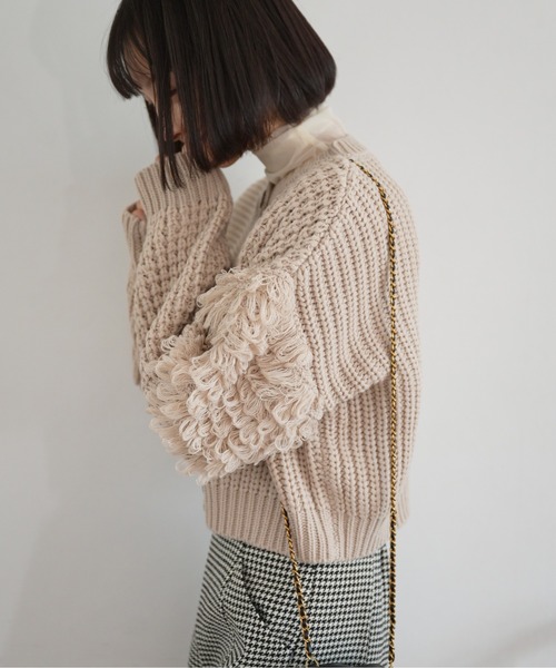 FREE'S MART（フリーズマート）の「◆編地ミックスショート丈ニットカーディガン（カーディガン/ボレロ・レディース・ホワイト/ブラウン/ベージュ・FREE）」の13枚目の写真