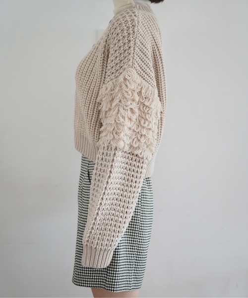 FREE'S MART（フリーズマート）の「◆編地ミックスショート丈ニットカーディガン（カーディガン/ボレロ・レディース・ホワイト/ブラウン/ベージュ・FREE）」の14枚目の写真