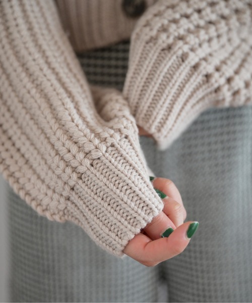 FREE'S MART（フリーズマート）の「◆編地ミックスショート丈ニットカーディガン（カーディガン/ボレロ・レディース・ホワイト/ブラウン/ベージュ・FREE）」の7枚目の写真