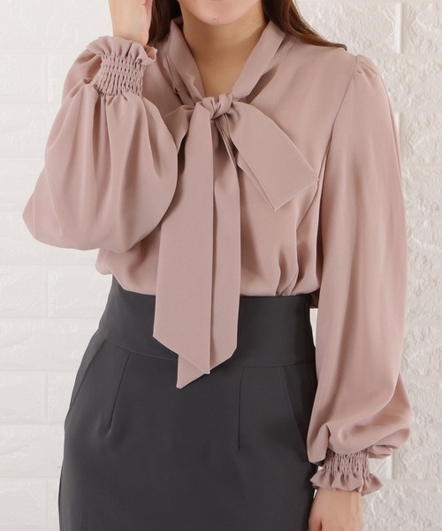 Lace Ladies(レースレディース)の「ボリューム袖ボウタイブラウス(シャツ/ブラウス・レディース・ミント/グレイッシュベージュ/ホワイト/モカ・L/S/XL/M)」の18枚目の写真