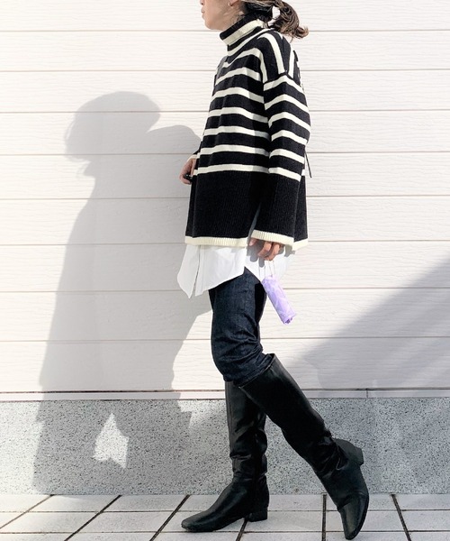 Q（キュー）の「モノトーンボーダータートルニット（ニット/セーター・レディース・ブラック系その他/ホワイト系その他・MEDIUM）」の10枚目の写真