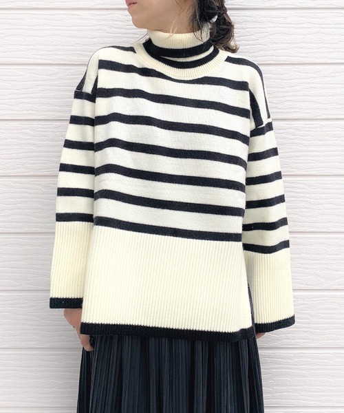 Q（キュー）の「モノトーンボーダータートルニット（ニット/セーター・レディース・ブラック系その他/ホワイト系その他・MEDIUM）」の9枚目の写真