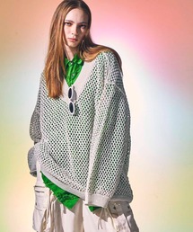 MAISON SPECIAL | 《ユニセックスアイテム》ストローヤーンハニカムメッシュプライムオーバーVネックニットプルオーバー【MAISON SPECIAL/メゾンスペシャル】(ニット/セーター)