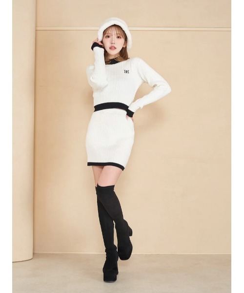 バイカラーケーブルニットセットアップ（ワンピース）｜Darich