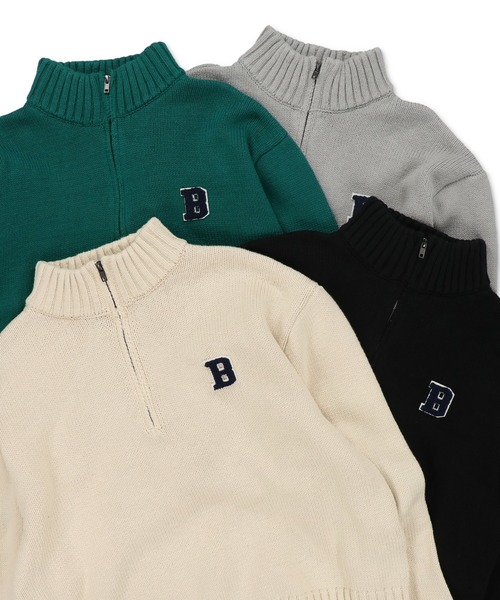 SPINNS（スピンズ）の「【ビッグシルエット】ワンポイントロゴ ハーフジップニット（ニット/セーター・メンズ・アイボリー/グリーン/グレー/ブラック・ONESIZE）」の6枚目の写真