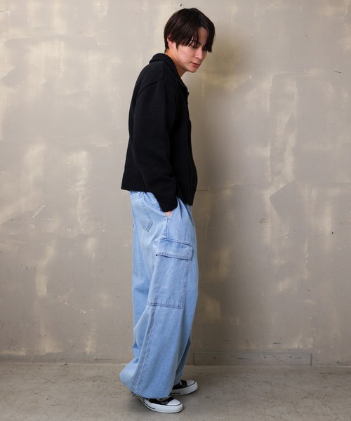 SPINNS（スピンズ）の「【ビッグシルエット】ワンポイントロゴ ハーフジップニット（ニット/セーター・メンズ・アイボリー/グリーン/グレー/ブラック・ONESIZE）」の18枚目の写真