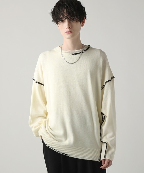 ASTRONOMY(アストロノミー)の「Buyer's Select/ハンドステッチクルーネックニット(ニット/セーター・メンズ・ホワイト系/ブラック/グレー/サックスブルー・L/M)」の2枚目の写真