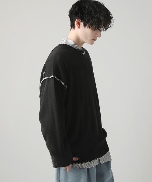 ASTRONOMY(アストロノミー)の「Buyer's Select/ハンドステッチクルーネックニット(ニット/セーター・メンズ・ホワイト系/ブラック/グレー/サックスブルー・L/M)」の3枚目の写真