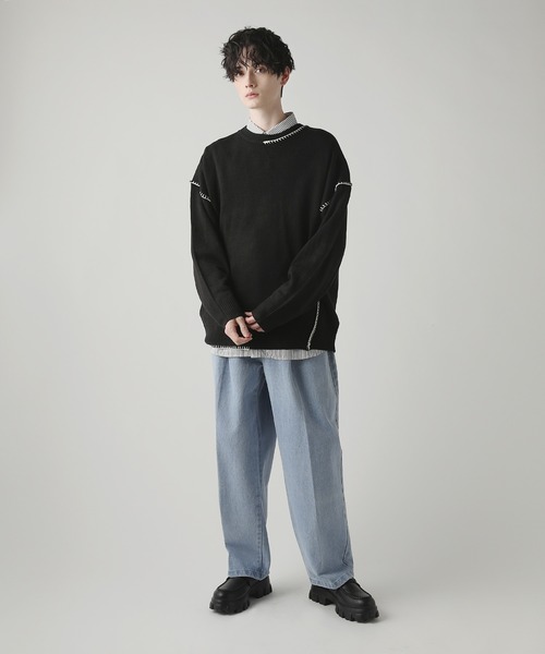 ASTRONOMY(アストロノミー)の「Buyer's Select/ハンドステッチクルーネックニット(ニット/セーター・メンズ・ホワイト系/ブラック/グレー/サックスブルー・L/M)」の6枚目の写真