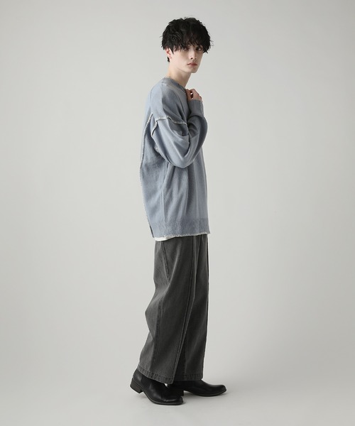 カ*キ様 ハンドステッチワンポイントスラブクルーネックニット　サイズS ハンドステッチワンポイントスラブクルーネックニット サイズS 刺繍