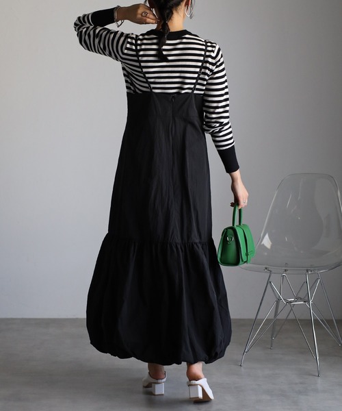 r.(アールドット)の「タフタ バルーン キャミワンピース(ジャンパースカート・レディース・ブラック/ベージュ/オフホワイト/ライトベージュ・FREE)」の12枚目の写真